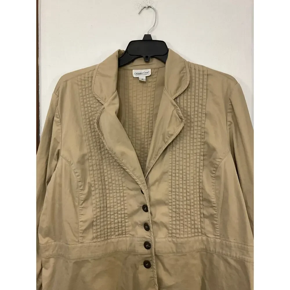 Coldwater Creek Tan Pleated Jacket Button Front Cotton Stretch Womens Sz 3X Plus